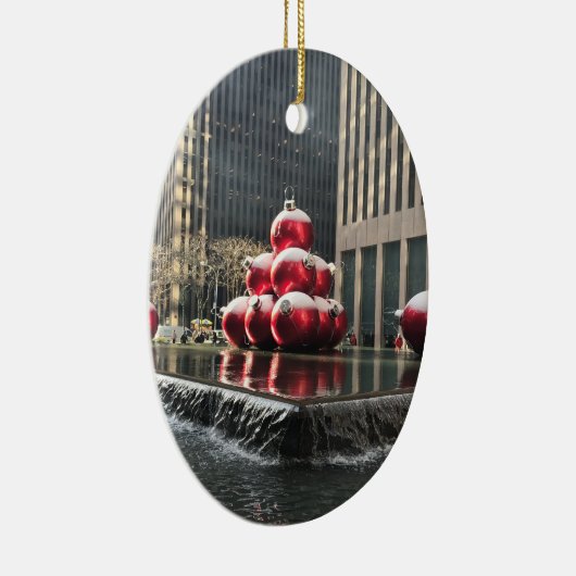 New York City Kerstmis Rockefeller Center sneeuwnY Keramisch Ornament (Rechts)