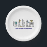 New York City Landmarks Hanukkah NYC Chanukah Papieren Bordje<br><div class="desc">Met een originele pen-en-inkt illustratie van de verschillende landmerken van New York City die "gekleed" zijn voor het vakantieseizoen. Ideaal voor Hanukkah-feesten.</div>