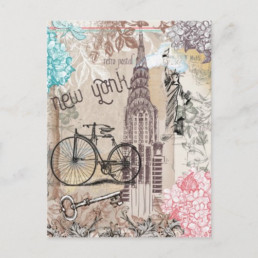 New York City Landmarks Vintage Travel Briefkaart (Voorkant)