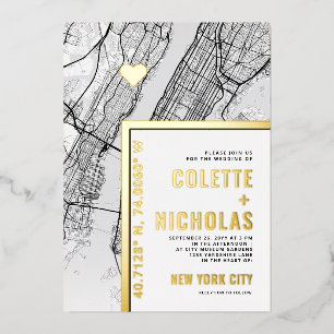 New York City Love Locator Stad Thema Huwelijk Folie Uitnodiging