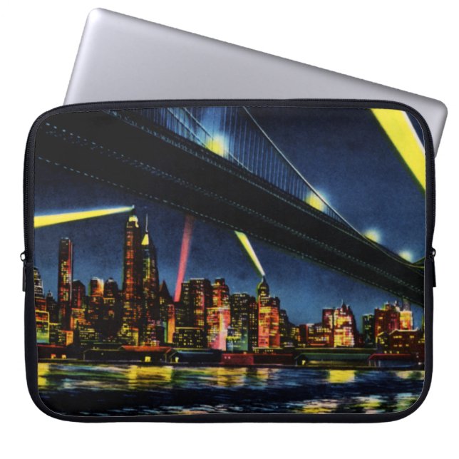 New York City Manhattan bij nacht Laptop Sleeve (Voorkant)
