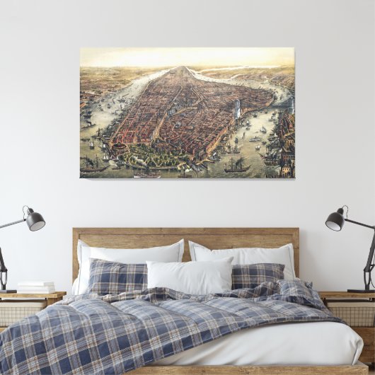  New York City, Manhattan, Brooklyn Bridge Canvas Afdruk (Insitu (Slaapkamer))