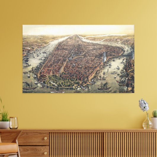  New York City, Manhattan, Brooklyn Bridge Canvas Afdruk (Insitu (Woonkamer))