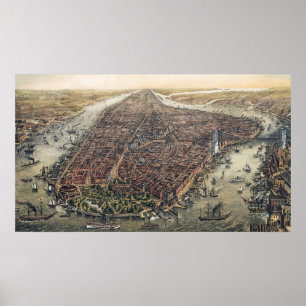  New York City, Manhattan, Brooklyn Bridge Poster