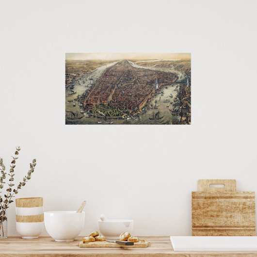  New York City, Manhattan, Brooklyn Bridge Poster (Keuken)