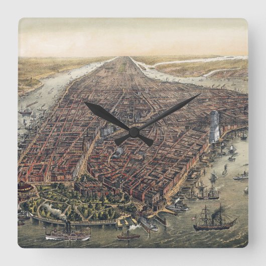  New York City, Manhattan, Brooklyn Bridge Vierkante Klok (Voorkant)