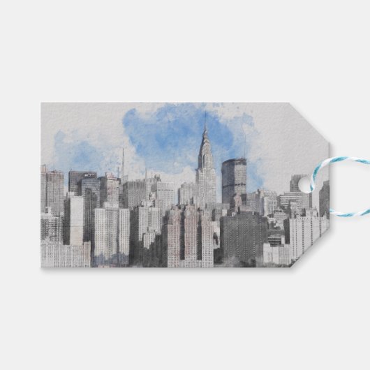 New York City Manhattan Silhouet Cadeaulabel (Voorkant (Horizontaal))