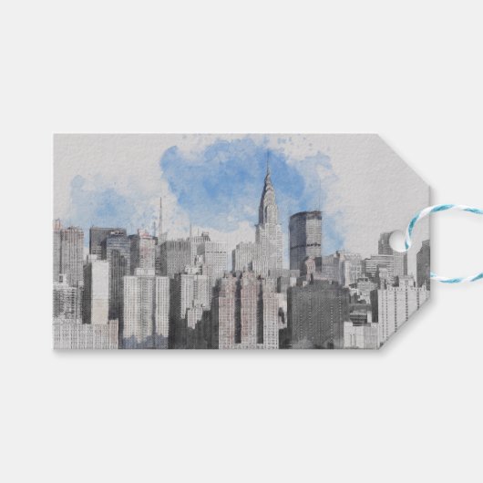 New York City Manhattan Skyline Cadeaulabel (Voorkant (Horizontaal))