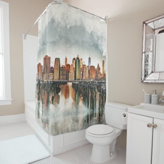 New York City Manhattan Skyline - gemengde media Douchegordijn (In situ)