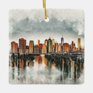 New York City Manhattan Skyline - gemengde media Keramisch Ornament