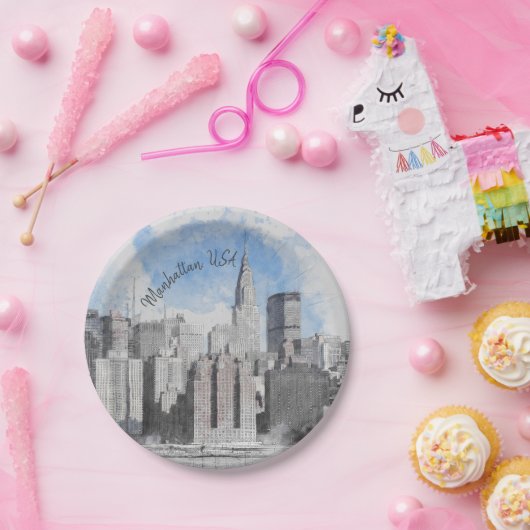 New York City Manhattan Skyline – Modern Papieren Bordje (Feest)