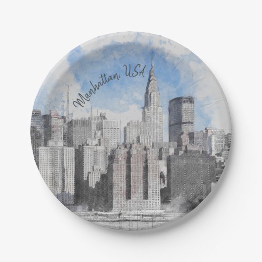 New York City Manhattan Skyline – Modern Papieren Bordje (Voorkant)