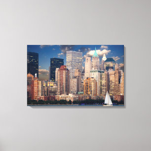 New York City Manhattan Skyline op Night Wall Art Canvas Afdruk