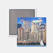 New York City Manhattan Skyline Sailboot Magnet (Voorkant / Achterkant)