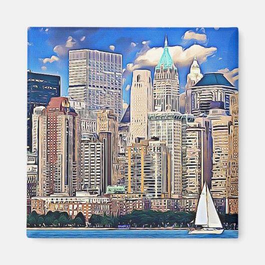 New York City Manhattan Skyline Sailboot Magnet (Voorkant)