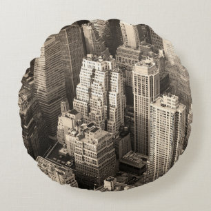 New York City Manhattan skyline uitzicht zwart Rond Kussen
