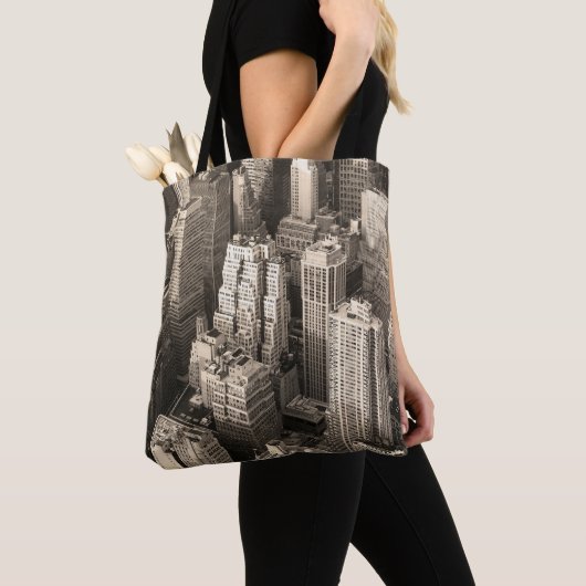 New York City Manhattan skyline uitzicht zwart Tote Bag (Dichtbij)