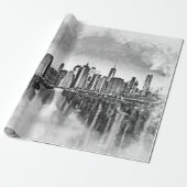 New York City Manhattan Skyline - zwart-wit Cadeaupapier (Uitgerold)