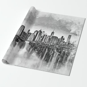 New York City Manhattan Skyline - zwart-wit Cadeaupapier