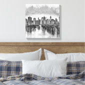 New York City Manhattan Skyline - zwart-wit Canvas Afdruk (Insitu (Slaapkamer))