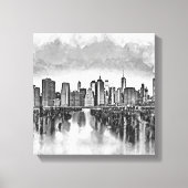 New York City Manhattan Skyline - zwart-wit Canvas Afdruk (Voorkant)