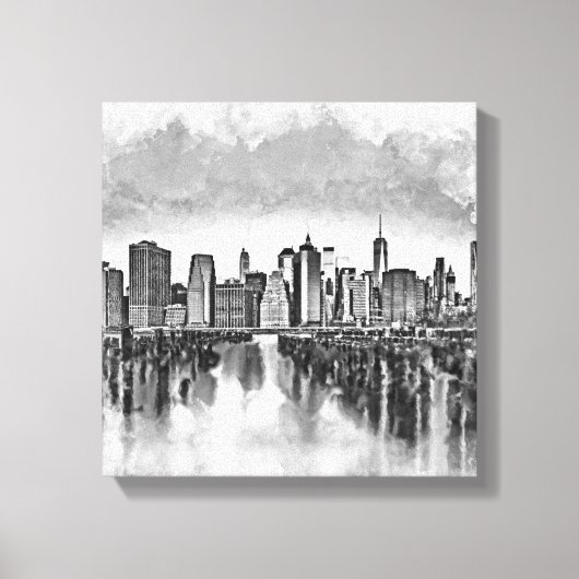 New York City Manhattan Skyline - zwart-wit Canvas Afdruk (Voorkant)