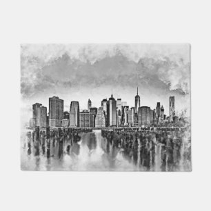 New York City Manhattan Skyline - zwart-wit Deurmat