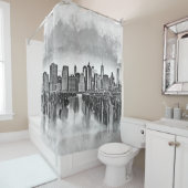 New York City Manhattan Skyline - zwart-wit Douchegordijn (In situ)