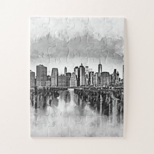 New York City Manhattan Skyline - zwart-wit Legpuzzel (Verticaal)