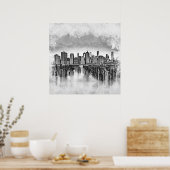 New York City Manhattan Skyline - zwart-wit Poster (Keuken)