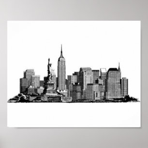 New York City Manhattan Skyline - zwart-wit Poster