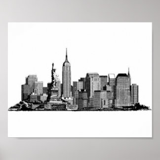 New York City Manhattan Skyline - zwart-wit Poster