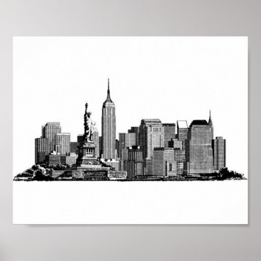 New York City Manhattan Skyline - zwart-wit Poster (Voorkant)
