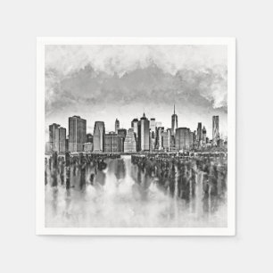 New York City Manhattan Skyline - zwart-wit Servet