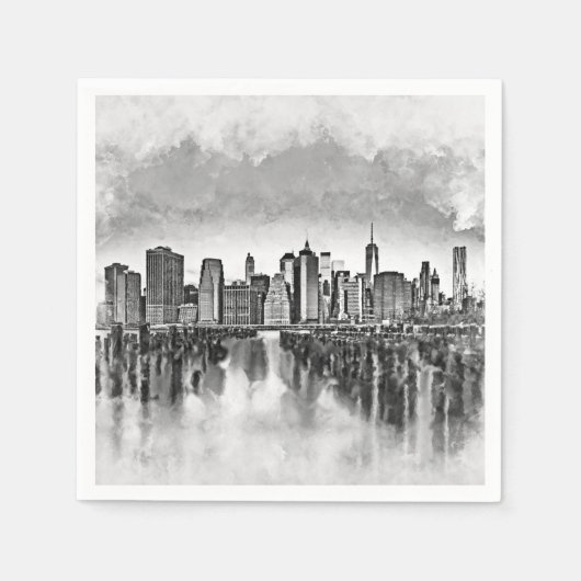 New York City Manhattan Skyline - zwart-wit Servet (Voorkant)