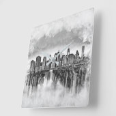 New York City Manhattan Skyline - zwart-wit Vierkante Klok (Hoek)