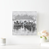 New York City Manhattan Skyline - zwart-wit Vierkante Klok (Huis)