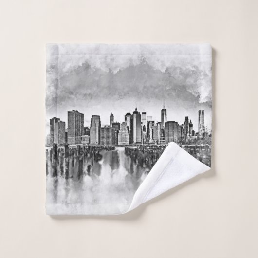 New York City Manhattan Skyline - zwart-wit Washandje (Wasdoekje)