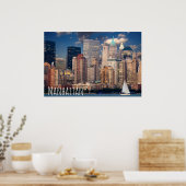 New York City Manhattan Skylne in Night Briefkaart Poster (Keuken)