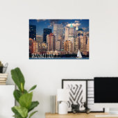 New York City Manhattan Skylne in Night Briefkaart Poster (Thuiskantoor)
