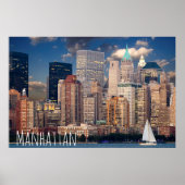 New York City Manhattan Skylne in Night Briefkaart Poster (Voorkant)
