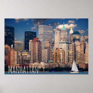 New York City Manhattan Skylne in Night Briefkaart Poster
