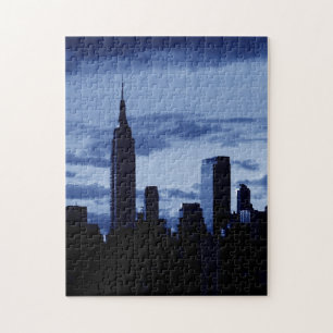 New York City Manhattan Skyscrappers Blue Night Legpuzzel