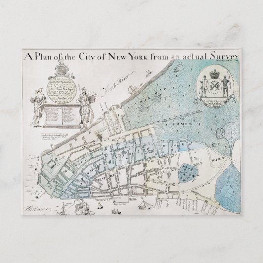 New York City Map, 1728 Briefkaart (Voorkant)