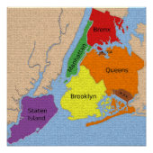 New York City Map Boroughs Labels Glossy Poster (Voorkant)