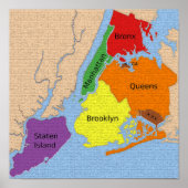 New York City Map Boroughs Labels Poster (Voorkant)