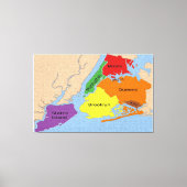 New York City Map Boroughs Stretched Canvas Print (Voorkant)