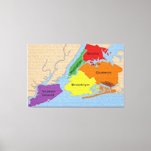 New York City Map Boroughs Stretched Canvas Print (Voorkant)