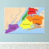 New York City Map Boroughs Stretched Canvas Print (Insitu (Houten vloer))