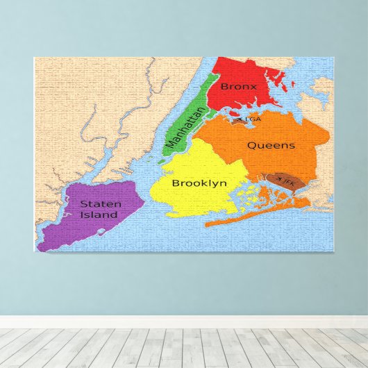 New York City Map Boroughs Stretched Canvas Print (Insitu (Houten vloer))